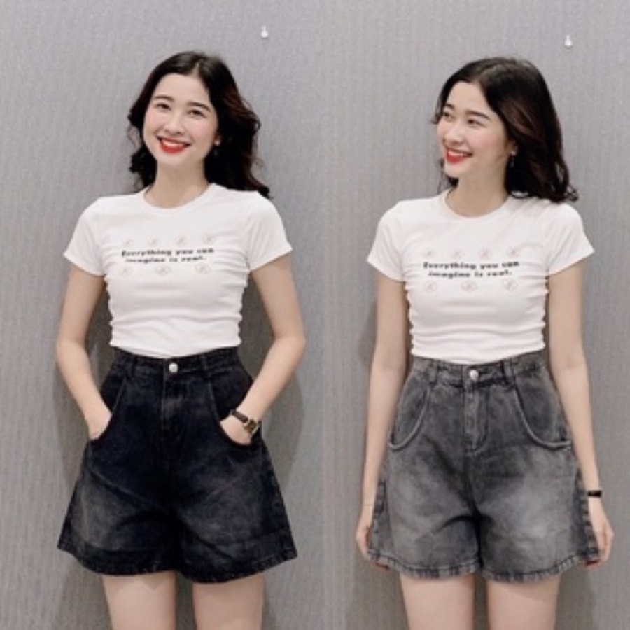 Quần short Jean lưng cao, quần bò ống rộng có bigsize tới70kg (1201)