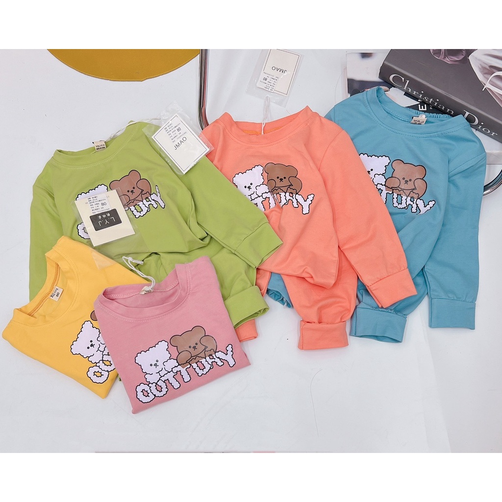 Quần áo thu đông bé trai, bé gái, bộ cotton zip hàn dài tay họa tiết gấu OUTTDAY cho bé