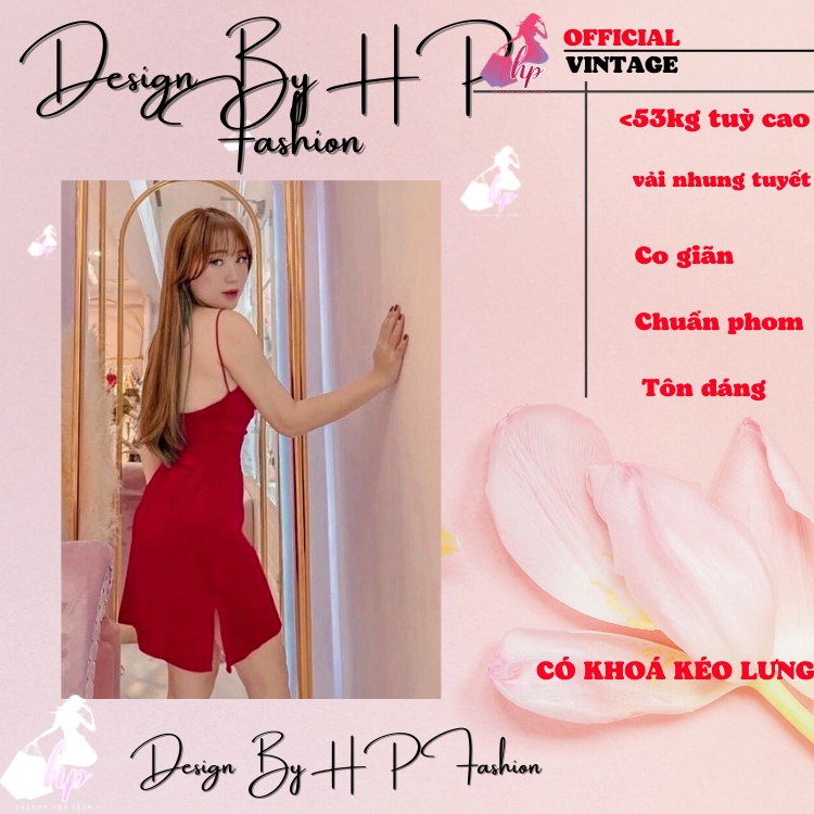 Váy đầm nữ 2 dây ôm body cực sang chảnh nhung mềm mịn hở lưng có mút ngực xẻ tà ngắn- VD06.