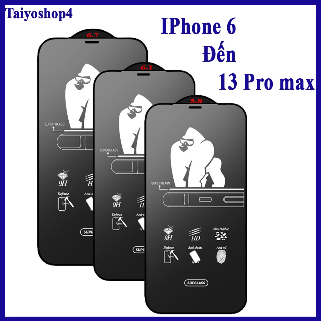 Kính cường lực Kingkong IP6 Đến 13 Pro max , tặng kèm Giấy lau kính