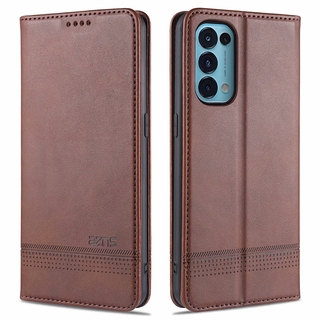 Ốp điện thoại da nắp gập nam châm tích hợp ví và giá đỡ cho Oppo Reno5 Pro
