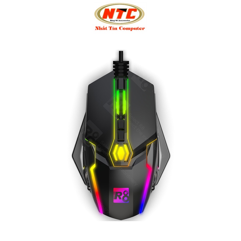 Chuột 7D gaming NTC R8 1622 led RGB phù hợp dùng cả 2 tay - DPI lên đến 7200 (Đen)