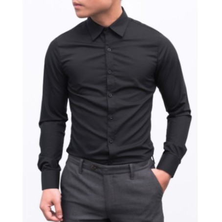 Áo sơ mi nam Đen không nhăn, Sơ mi nam trơn dáng ôm Body Hàn quốc | BigBuy360 - bigbuy360.vn