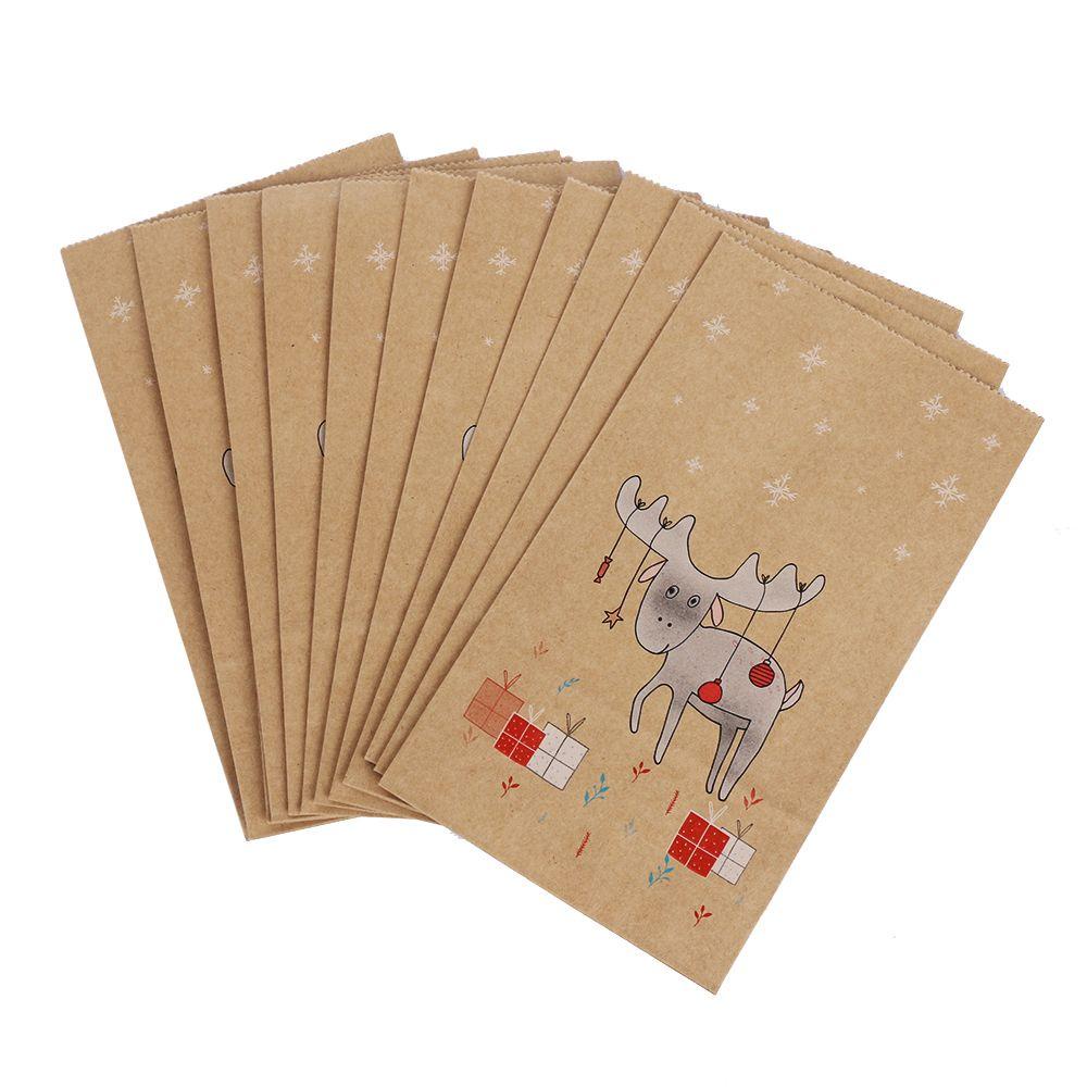 Set 12 Túi Giấy Kraft Kraft Đựng Bánh Kẹo Họa Tiết Hươu Cao Cổ