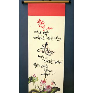 Tranh thư pháp kích thước 27cm x 79cm kèm nẹp treo, viết theo yêu cầu