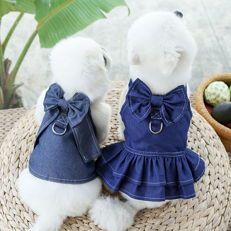 Nơ Thời Trang Thú Cưng Váy Denim Mèo Và Chó ở Ngực Và Lưng + Khóa Kéo Vừa Và Lớn đi Ra Ngoài Cung Cấp Cho Ngực Và Lưng