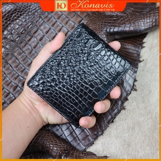 Ví da cá sấu thật 2 mặt Konavis cao cấp làm từ vân bụng cá sấu màu đen sang trọng - CW04-01B