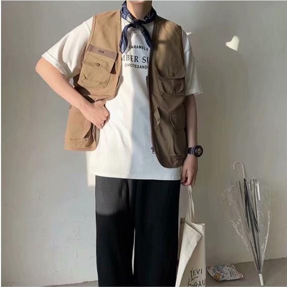 Áo gi lê màu nâu be unisex vải thô khóa cài nhựa phong cách Hàn Quốc Quảng Châu  Pon.mens hà nội hcm
