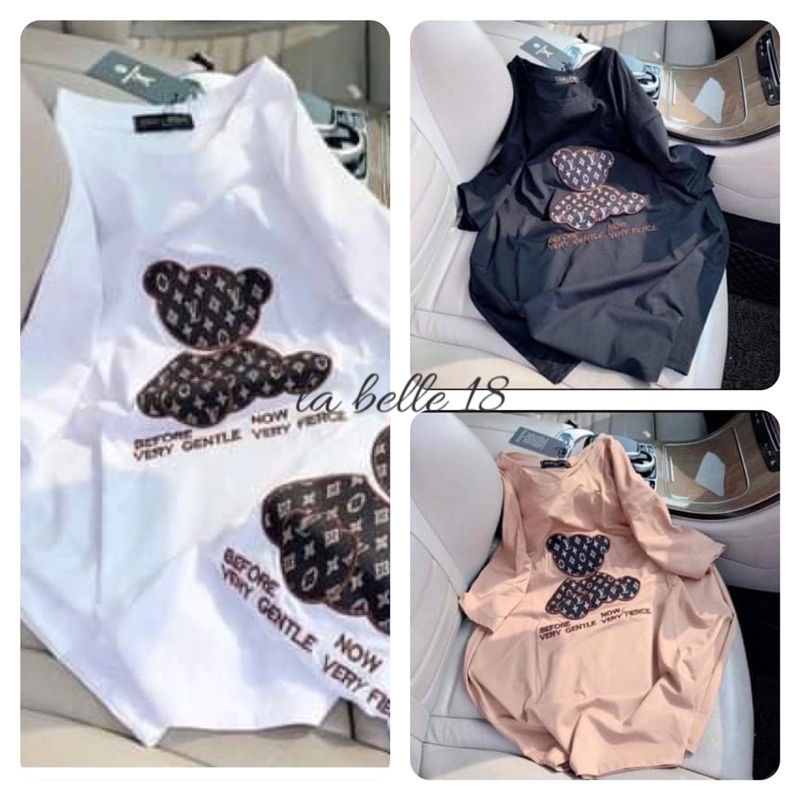 Áo phông gấu dáng rộng tay lỡ giấu quần áo thun cotton