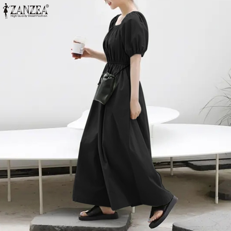 Áo liền quần ZANZEA cổ vuông tay ngắn ống rộng phong cách Hàn Quốc cho nữ