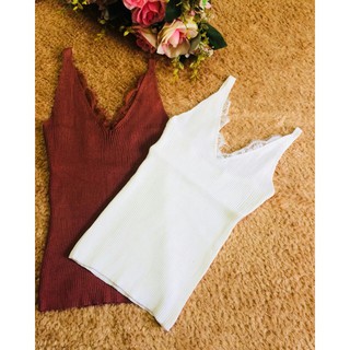 [niceshop1] Áo len nâu 2 dây phối ren