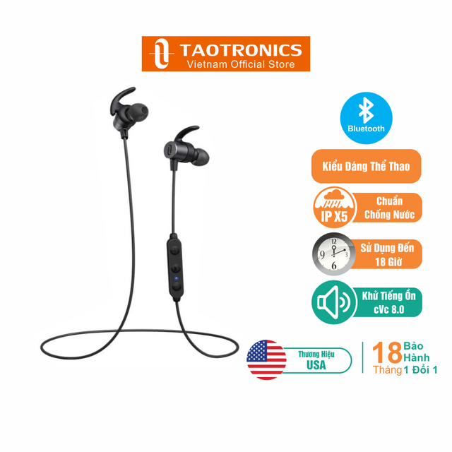 [Mã LT50 giảm 50k đơn 250k] Tai nghe TaoTronics Nhét Tai Bluetooth, Chống Ồn Hoạt Động 16 Giờ TT-BH042