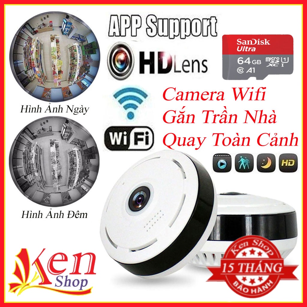 Máy Ảnh Mini Gắn Trần Nhà Quay Toàn Cảnh 360 Full HD V380 IP Camera WiFi Không Dây 1080P - Camera Chống Trộm V380