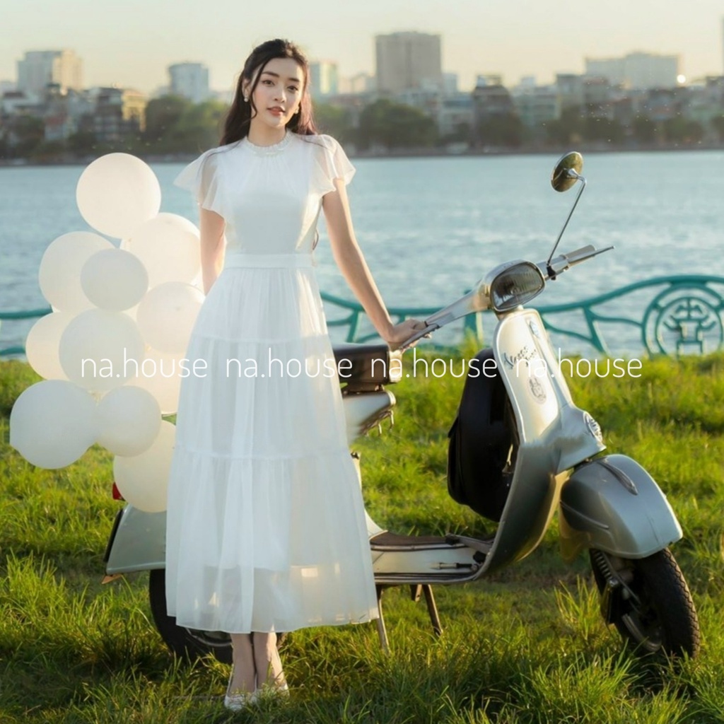 VÁY MAXI TRẮNG CÁNH TIÊN ĐI CHƠI ĐI TIỆC NAHOUSE ĐẦM VÀNG TIỂU THƯ NỐI TẦNG THIẾT KẾ HAI LỚP ĐẸP VÀ SANG TRỌNG