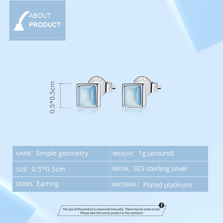 BAMOER Bông Tai bạc 925 HìNh Vuông Đơn GiảN