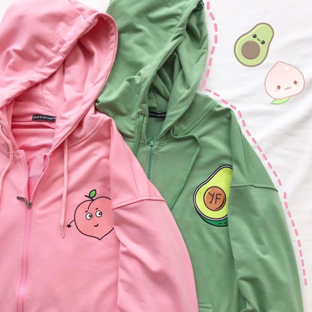 Áo Hoodie Zip Peachy-Avocado🥑Thun Da Cá Tay Dài Túi Bụng Ảnh Thật