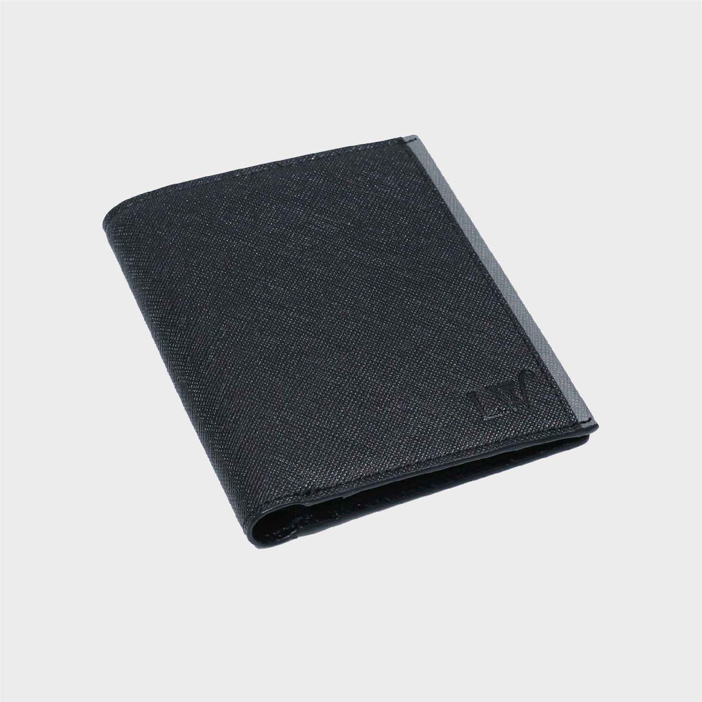 Ví da bò Minigo VDP05 kiểu đứng cánh lật đen phối viền bạc