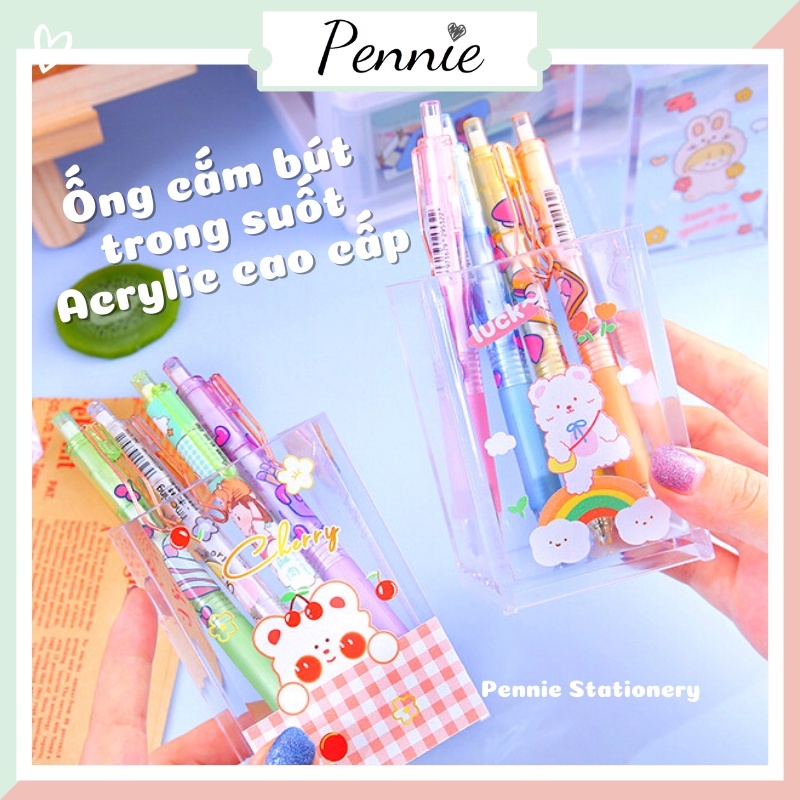 Ống cắm bút trong suốt Pennie hoạt hình Acrylic cao cấp kiểu dáng xinh xắn