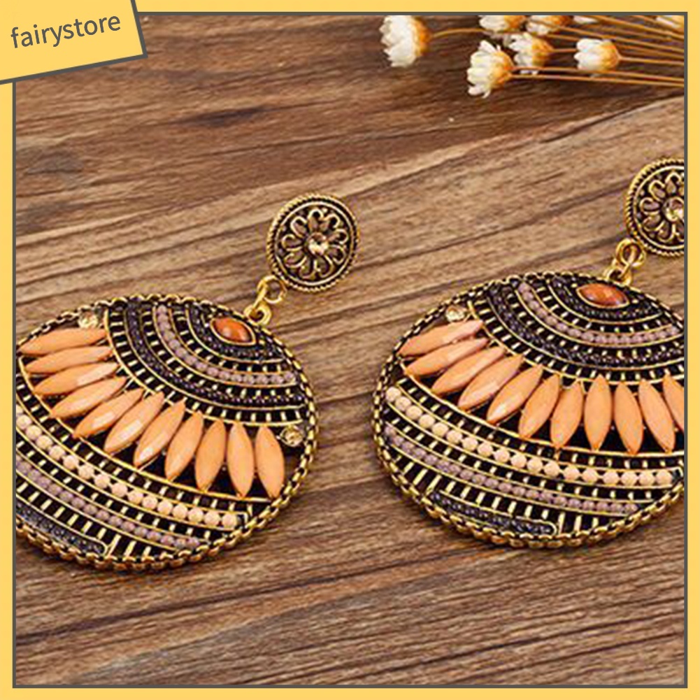 Khuyên Tai Mặt Tròn Đính Đá Nhiều Màu Sắc Phong Cách Bohemia