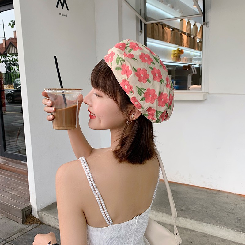 Mũ beret đính hoa phong cách Retro Anh quốc Hoa beret