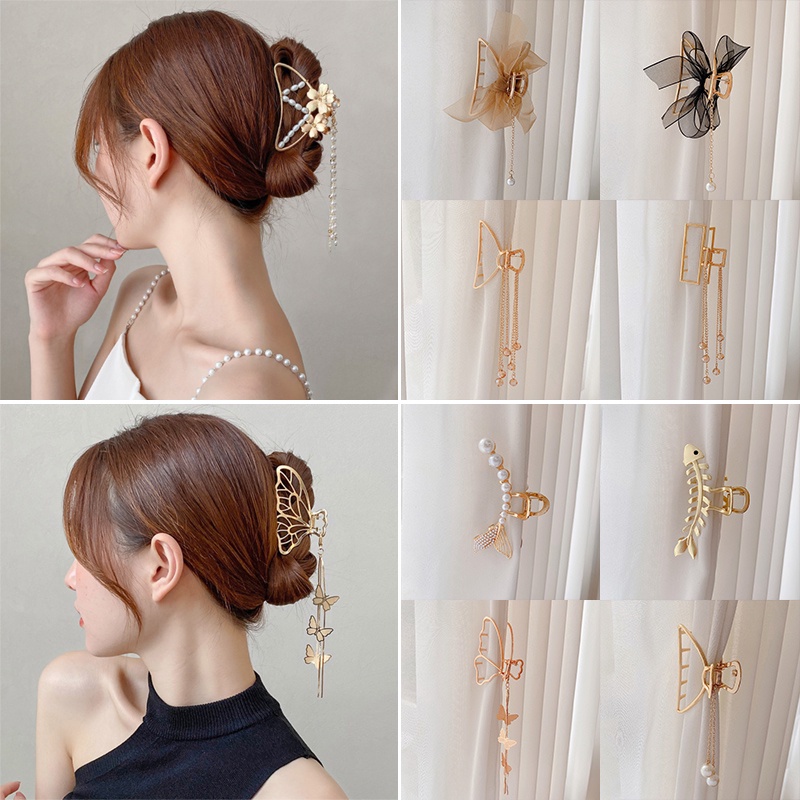 Kẹp tóc càng cua hình nơ lưới thời trang mùa hè cho nữ 2021