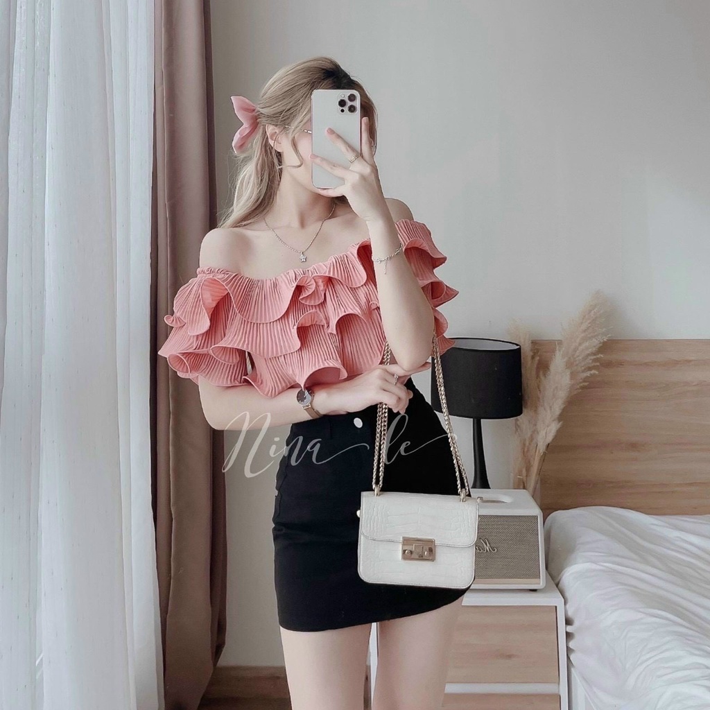 Sét Váy Nữ Thời Trang Mặc Đi Chơi, Sét Váy Áo Lụa Trễ Vai Bèo Mix Chân Váy Chữ A Chất For