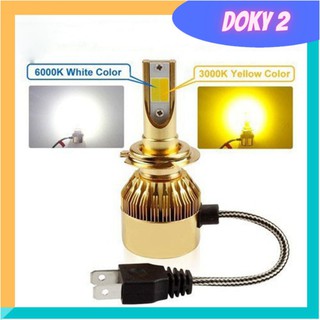 Đèn pha c6 2 tim vàng ✨ đèn pha led xe máy siêu sáng, màu vàng siêu sang, dễ lắp đặt - dc62tv