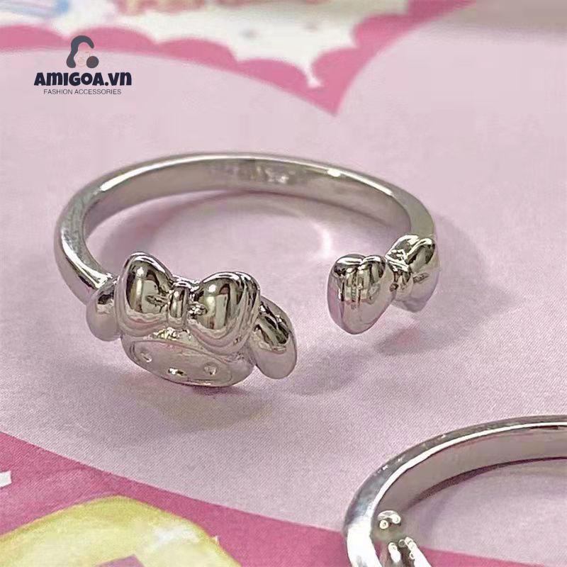 ✨✨SANRIO Nhẫn Cặp Màu Bạc Họa Tiết Kuromi Dễ Thương Thời Trang Làm Quà Tặng Cho Bạn Gái/ Bạn Gái