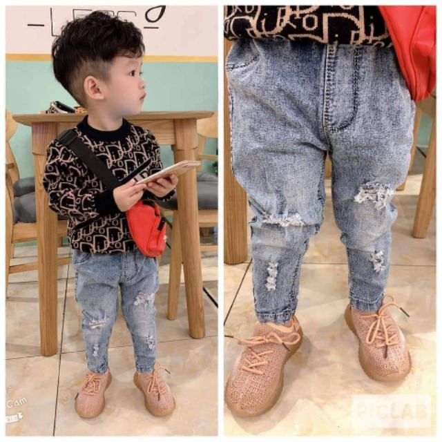 Combo 2 quần bò rách màu xanh cho bé 8-23kg cool ngầu, chất mềm, mát co dãn