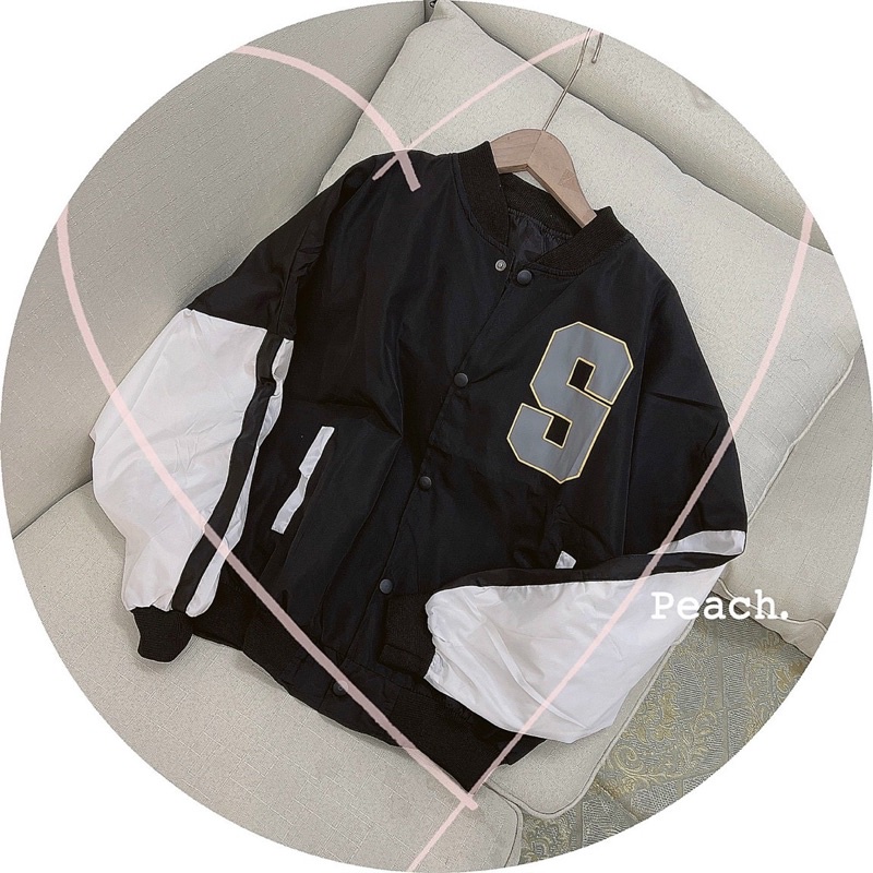 Áo khoác dù hai lớp nữ in chữ phối tay