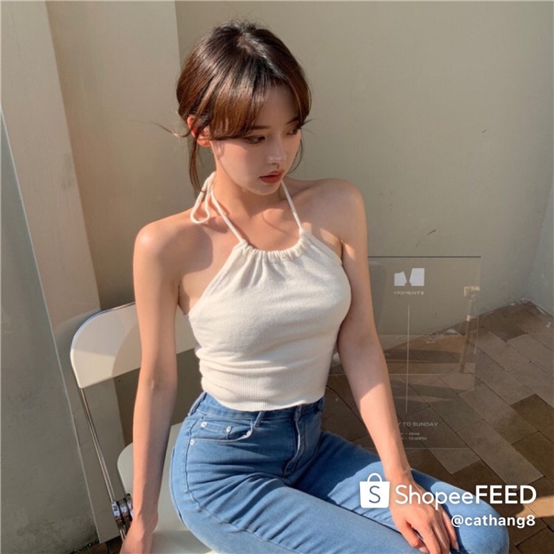 Áo hở lưng cổ yếm Cathang8, áo croptop đi biển party