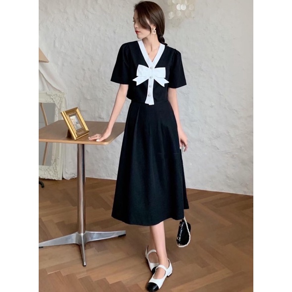  Set váy tiểu thư Uzzlang áo croptop nơ kèm chân váy - Hàng chuẩn QCCC | BigBuy360 - bigbuy360.vn