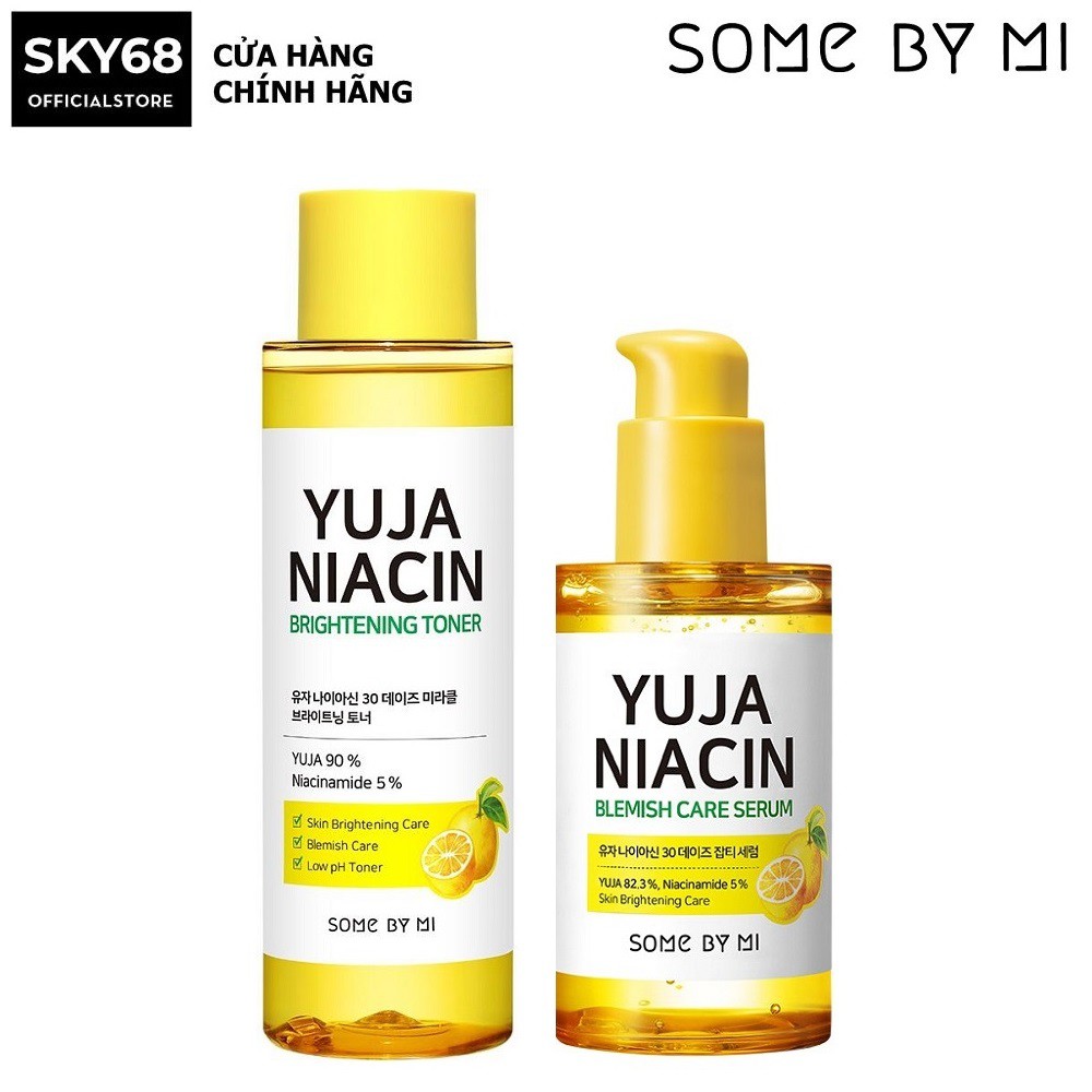 Combo Nước hoa hồng + Serum Dưỡng Ẩm, Trắng Da Chiết Xuất Quả Thanh Yên Some By Mi Yuja Niacin 30 Days (Toner + Serum)