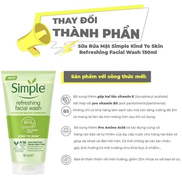 Sữa Rửa Mặt Dạng Gel Simple Kind To Skin Refreshing Facial Wash