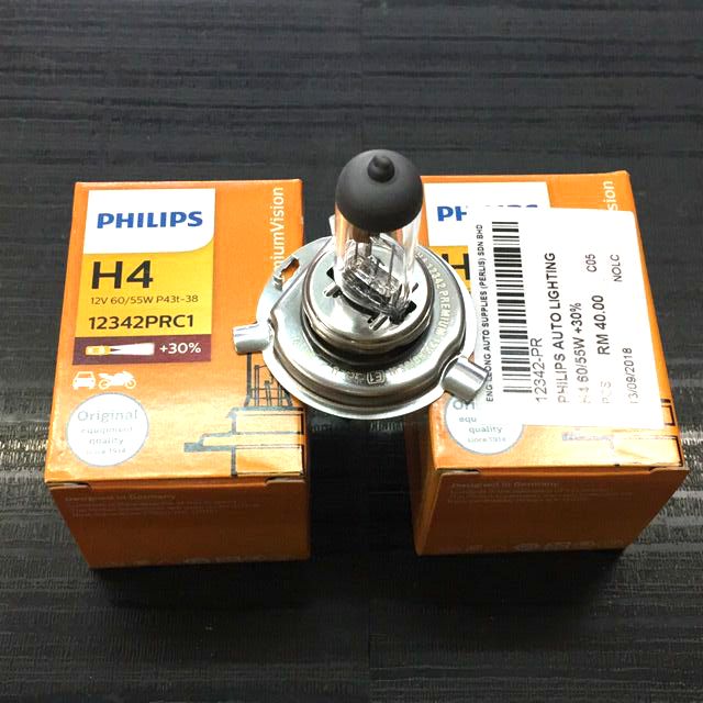 Bóng đèn pha 55W Philips Premium H4 12v đuôi H4  loại 12v 55W/60W tăng sáng 30% (Attila, Spacy, xe hơi, Ô tô Philip