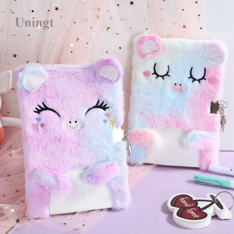 1 Sổ Tay Nhật Ký 14.8x21.5cm Có Khóa Hình Mèo Hoạt Hình Dành Cho Trẻ Em