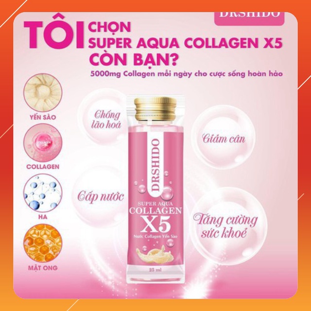 01 Hộp Nước uống Collagen Yến sào Nhật bản - COLLAGEN X5 SUPER AQUA DR SHIDO (14 gói / hộp)