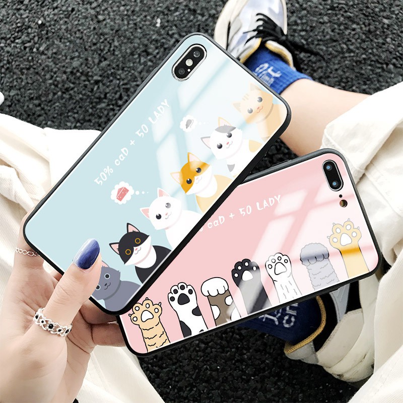 ốp lưng iphone kính cường lực chống bẩn ốp iphone hình đàn mèo đủ mã k175