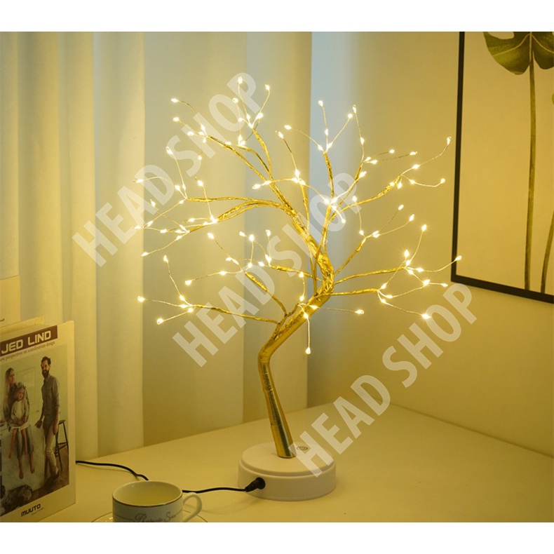 Đèn ngủ để bàn led trang trí phòng ngủ hình cây Decor 108 bóng dùng pin hoặc cắm dây USB 2 in 1 HEADSHOP
