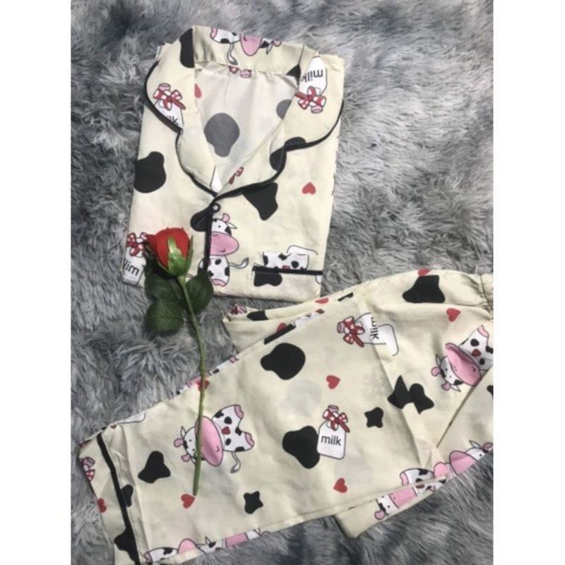 Bộ tay dài quần dài pizama chất kate thái đẹp giá rẻ màu ngẫu nhiên