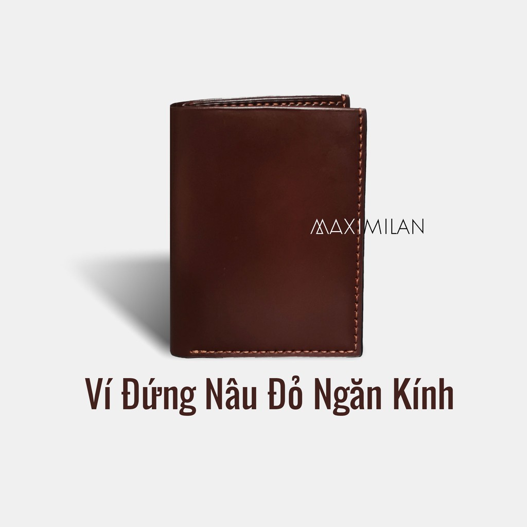 VÍ ĐỨNG DA BÒ THẬT 100% - NÂU ĐỎ ĐẬM - Giảm 20k khi Follow Shop