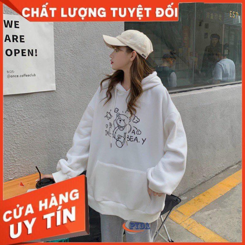 Áo hoodie unisex nam nữ in hình Gấu Cute chất nỉ dày, áo form rộng tay dài dáng rộng - K104