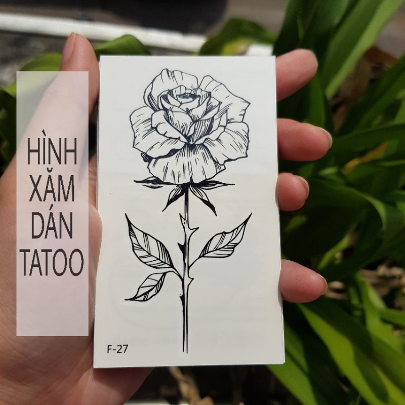 Hình xăm hoa hồng đơn sắc f27. Xăm dán tatoo mini tạm thời, size <10x6cm