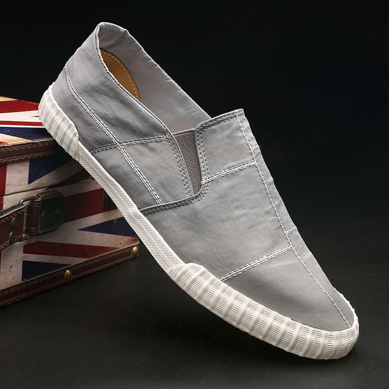 Slip on - Giày lười vải nam cao cấp BAODA - Chất liệu vải gió 4 màu đen full, đen trắng, xám và khaki - Mã 9070