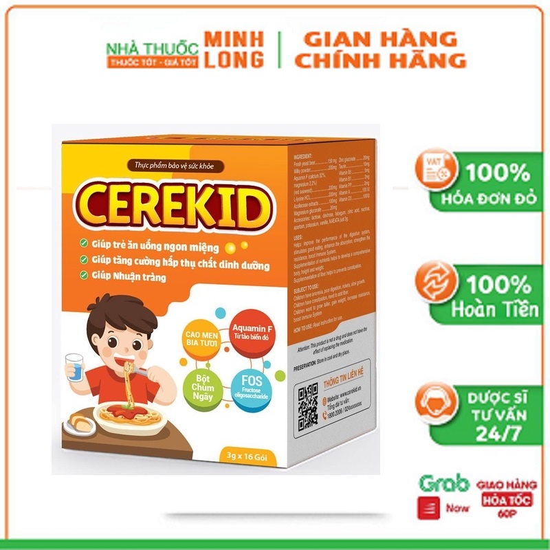 Cerekid - Dùng cho trẻ biếng ăn, táo bón (Hộp 16 gói)