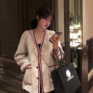Áo khoác dạ tweed dáng dài phối viền hàng Quảng Châu order (ảnh thật cuối)