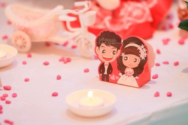Set 100 hộp quà cưới dâu rể chipi 13D