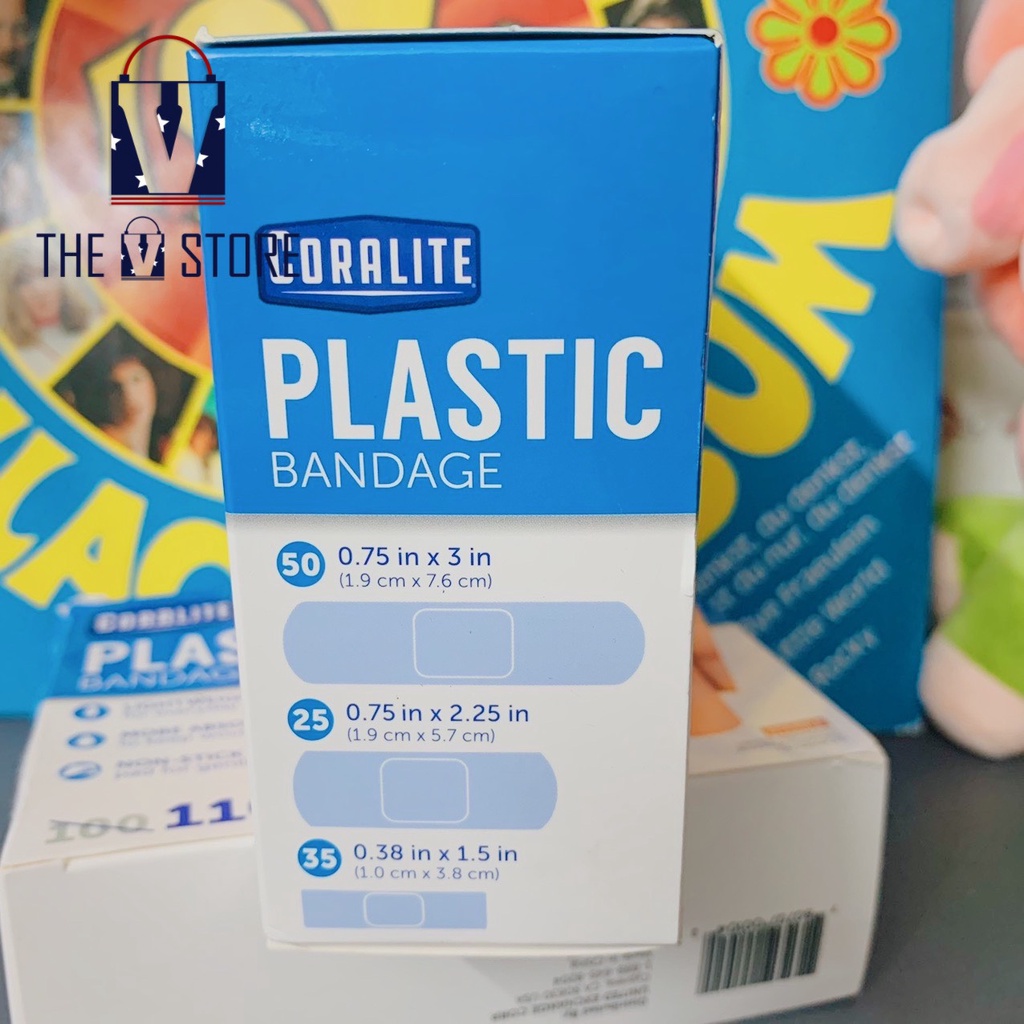 BĂNG CÁ NHÂN CORALITE PLASTIC BANDAGE 110 MIẾNG, HÀNG NHẬP MỸ