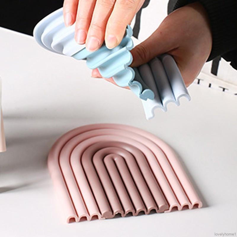 Tấm lót ly bằng silicon cách nhiệt chống trượt hình cầu vồng có thể tháo được dùng trang trí nhà cửa đa năng