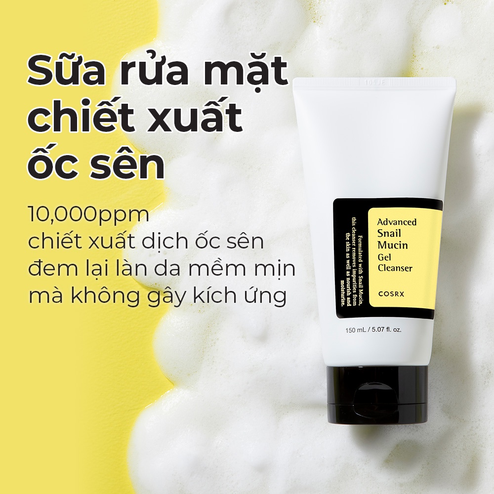 Sữa Rửa Mặt COSRX Advanced Snail Mucin Gel Cleanser 150ml Dạng Gel Chiết Xuất Ốc Sên Cao Cấp